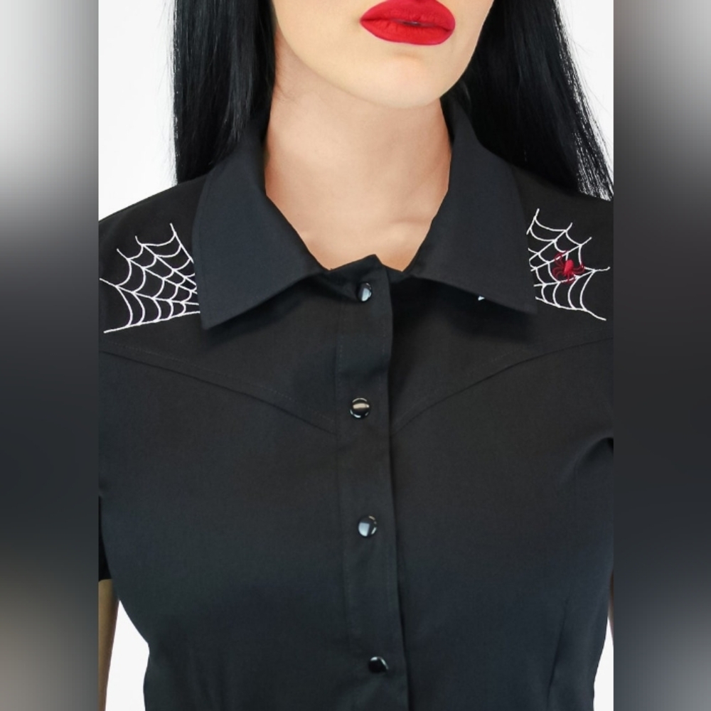 Spiderwebs and Spider Black Western Rockabilly Women Top XS-3XL